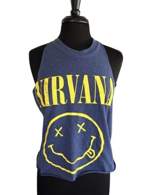 NIRVANA Custom Cut Tank Band Top Blue Retro Grunge Rockstar Girlfriend Aesthetic